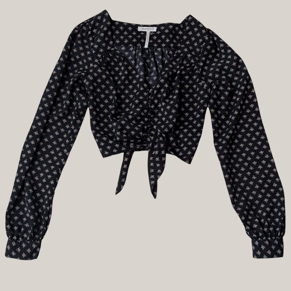 Urban Outfitters Black and White Tie Front Sailor Collar Blouse